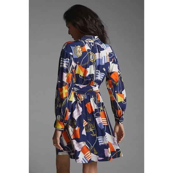 Anthropologie Maeve Shirtdress Buttondown Nautical‎ Navy Sailing Boat Size XS - Picture 2 of 9